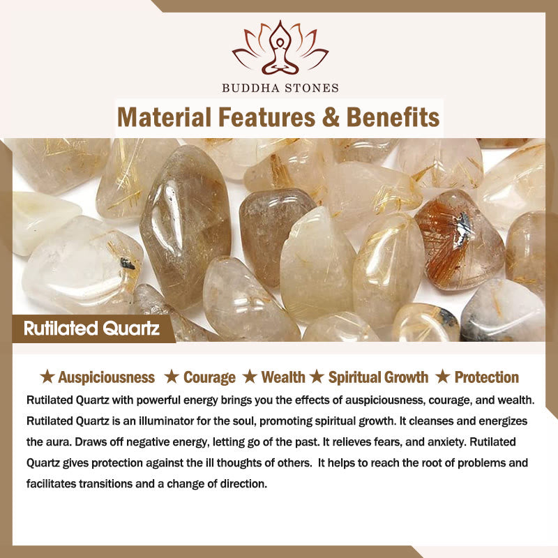 Bracelet Feng Sheng Shui Qi Courage Buddha Stones Quartz rutile Cuivre Laiton Moulin à vent rotatif