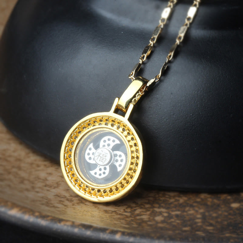 Collier pendentif rotatif en cuivre plaqué or et laiton avec moulin à vent et balance Fu