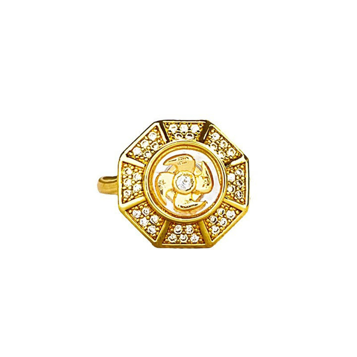 Bague réglable en cuivre plaqué or avec Buddha Stones Feng Sheng Shui Qi Chance Richesse