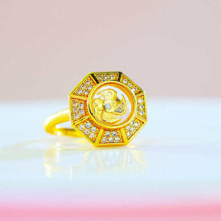 Bague réglable en cuivre plaqué or avec Buddha Stones Feng Sheng Shui Qi Chance Richesse