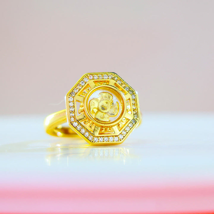 Bague réglable en cuivre plaqué or avec Buddha Stones Feng Sheng Shui Qi Chance Richesse