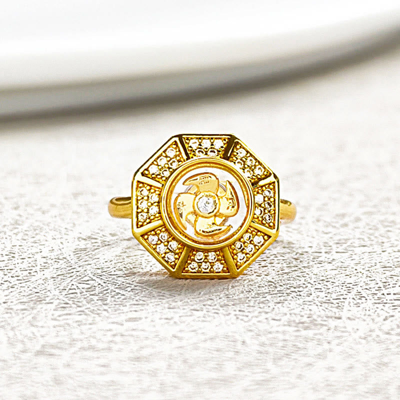Bague réglable en cuivre plaqué or avec Buddha Stones Feng Sheng Shui Qi Chance Richesse