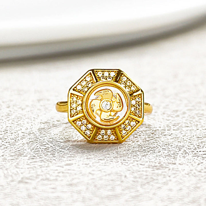 Bague réglable en cuivre plaqué or avec Buddha Stones Feng Sheng Shui Qi Chance Richesse