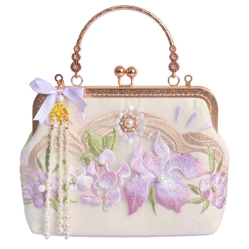 Sac à main avec pendentif en forme de pompon brodé avec Buddha Stones