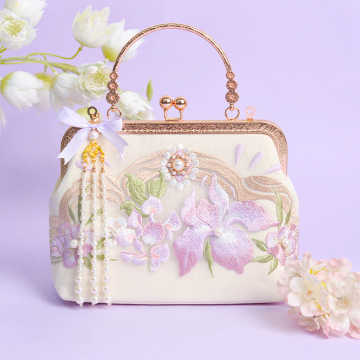 Sac à main avec pendentif en forme de pompon brodé avec Buddha Stones