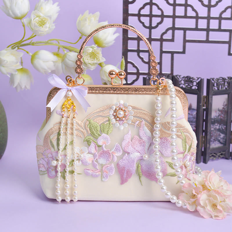 Sac à main avec pendentif en forme de pompon brodé avec Buddha Stones
