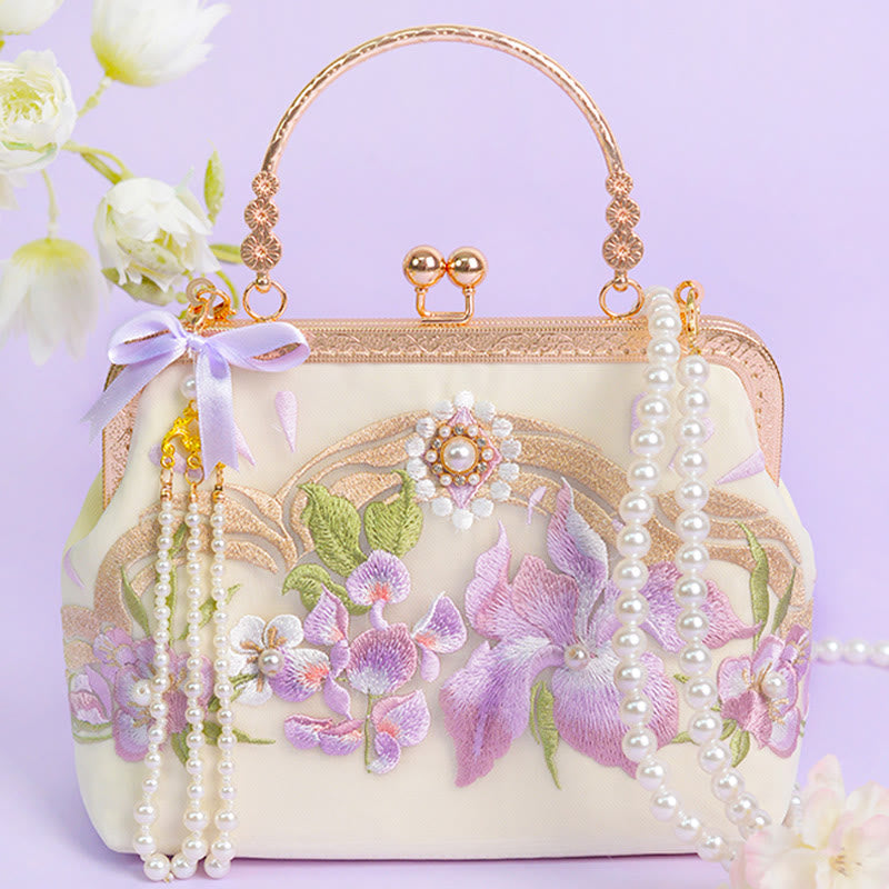 Sac à main avec pendentif en forme de pompon brodé avec Buddha Stones