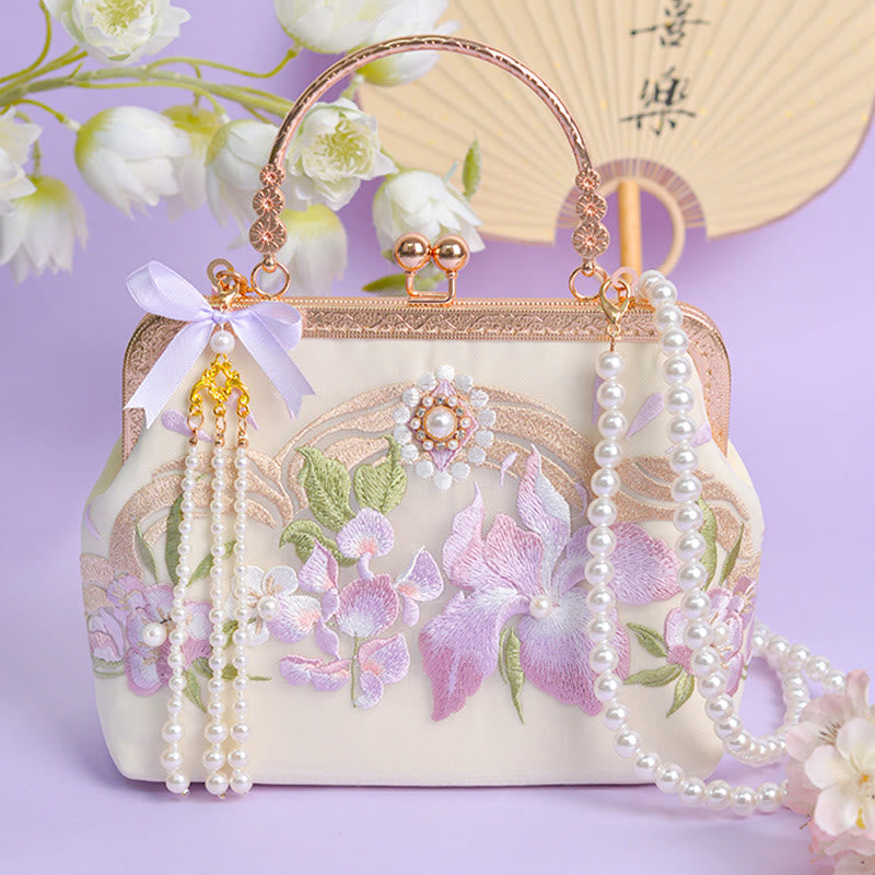 Sac à main avec pendentif en forme de pompon brodé avec Buddha Stones
