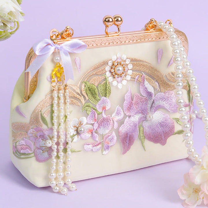 Sac à main avec pendentif en forme de pompon brodé avec Buddha Stones