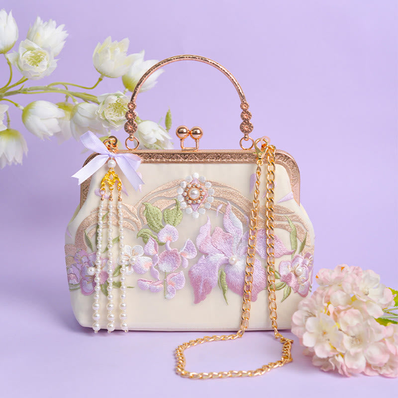 Sac à main avec pendentif en forme de pompon brodé avec Buddha Stones
