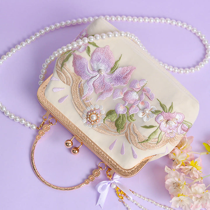 Sac à main avec pendentif en forme de pompon brodé avec Buddha Stones