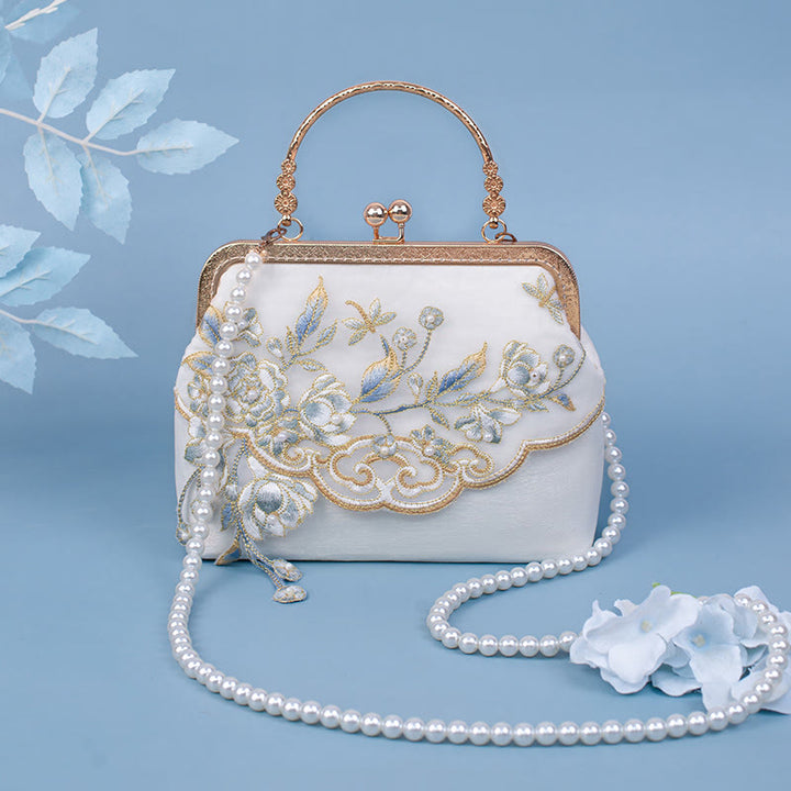 Sac à main à bandoulière avec broderie de fleurs de jasmin et Buddha Stones
