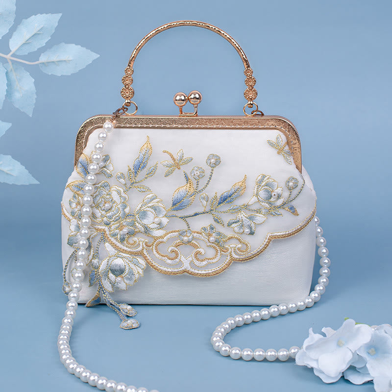 Sac à main à bandoulière avec broderie de fleurs de jasmin et Buddha Stones
