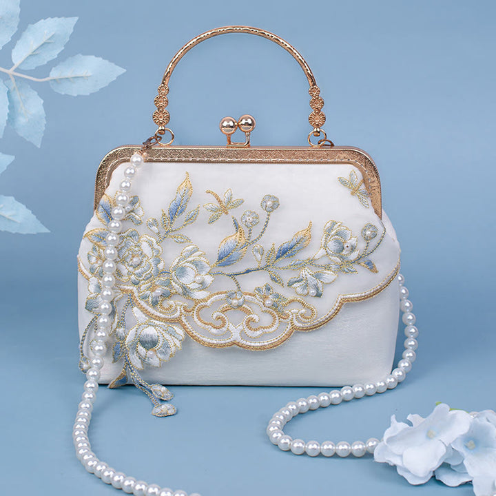 Sac à main à bandoulière avec broderie de fleurs de jasmin et Buddha Stones