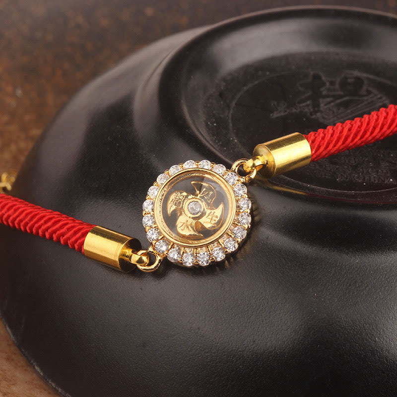 Bracelet tressé de protection Feng Sheng Shui Qi avec moulin à vent rotatif en cuivre et laiton Buddha Stones