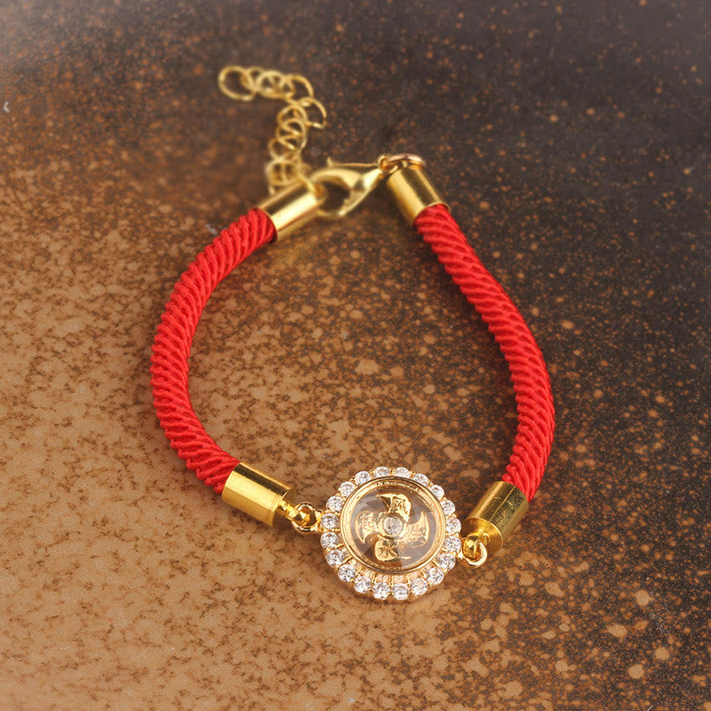 Bracelet tressé de protection Feng Sheng Shui Qi avec moulin à vent rotatif en cuivre et laiton Buddha Stones