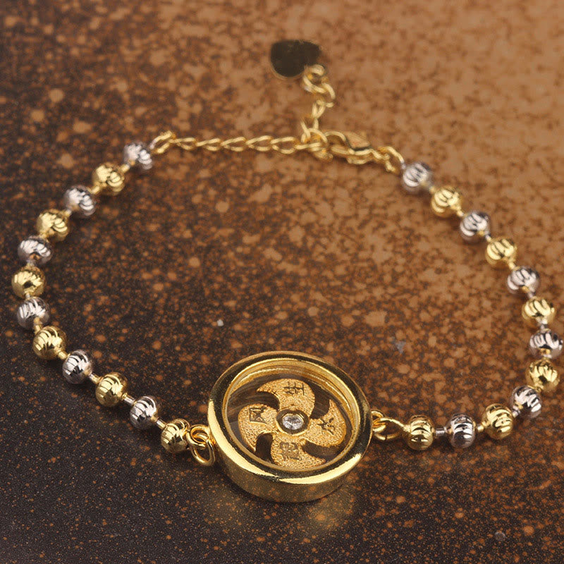 Bracelet tressé de protection en perles de moulin à vent rotatif en cuivre et laiton Buddha Stones Feng Sheng Shui Qi