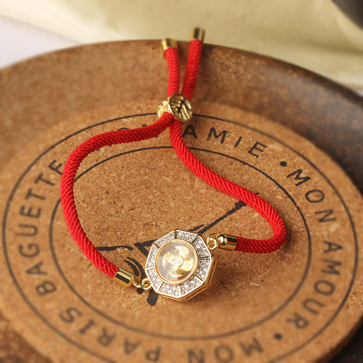 Bracelet tressé en fil rouge avec Buddha Stones, cuivre, laiton, moulin à vent rotatif, Feng Sheng Shui, Qi