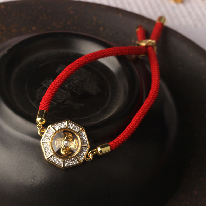 Bracelet tressé en fil rouge avec Buddha Stones, cuivre, laiton, moulin à vent rotatif, Feng Sheng Shui, Qi