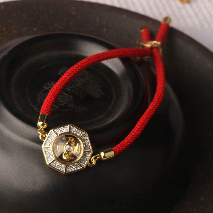 Bracelet tressé en fil rouge avec Buddha Stones, cuivre, laiton, moulin à vent rotatif, Feng Sheng Shui, Qi