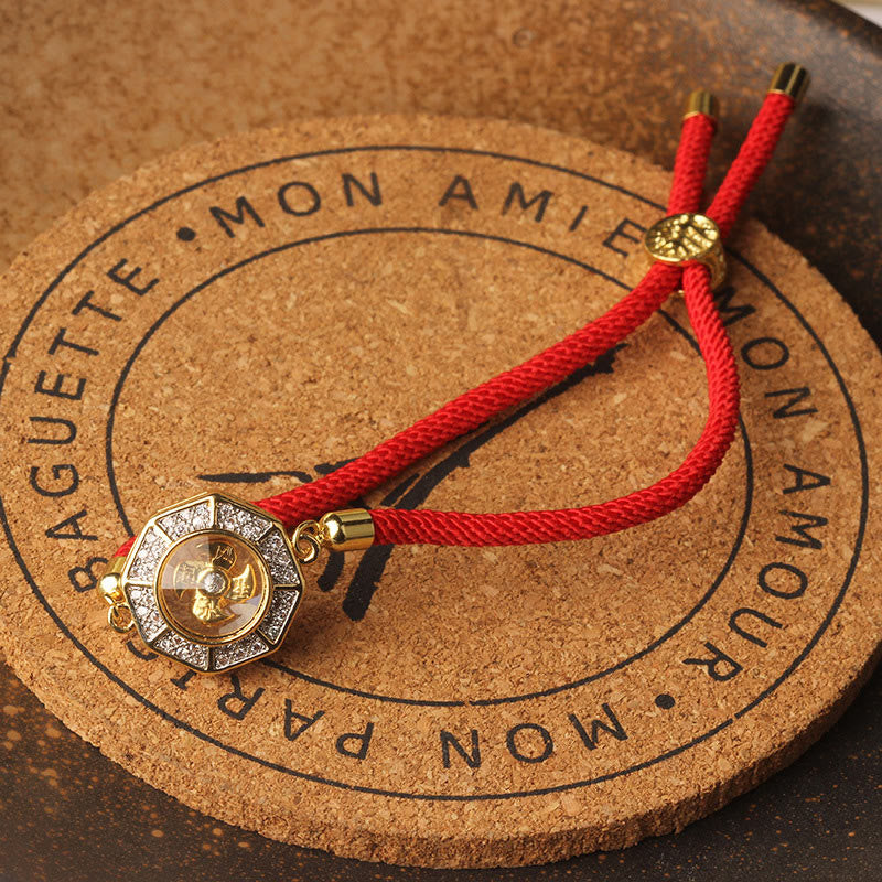 Bracelet tressé en fil rouge avec Buddha Stones, cuivre, laiton, moulin à vent rotatif, Feng Sheng Shui, Qi