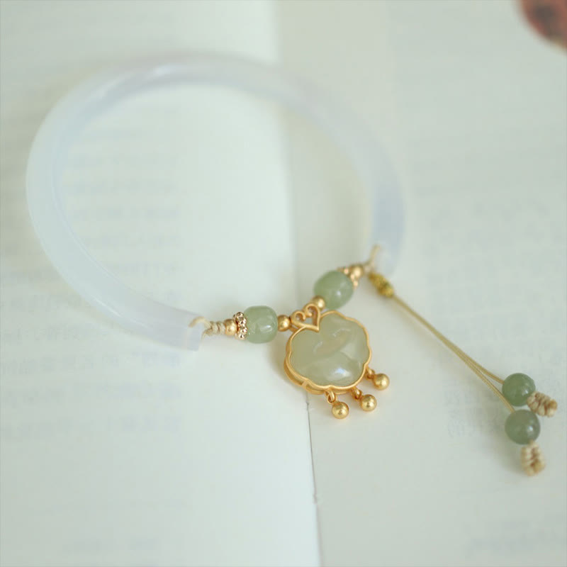 Bracelet manchette en argent sterling 925 Buddha Stones, calcédoine, jade Hetian, nuage de bon augure, serrure Ruyi, harmonie, demi-bracelet