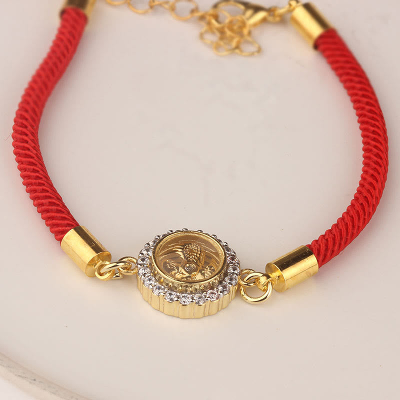 Bracelet tressé de protection Feng Sheng Shui Qi avec moulin à vent rotatif en cuivre et laiton Buddha Stones