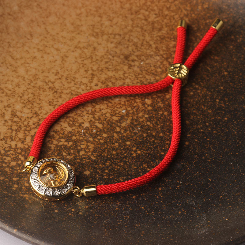 Bracelet tressé en fil rouge avec Buddha Stones, cuivre, laiton, Feng Sheng Shui Qi, moulin à vent rotatif