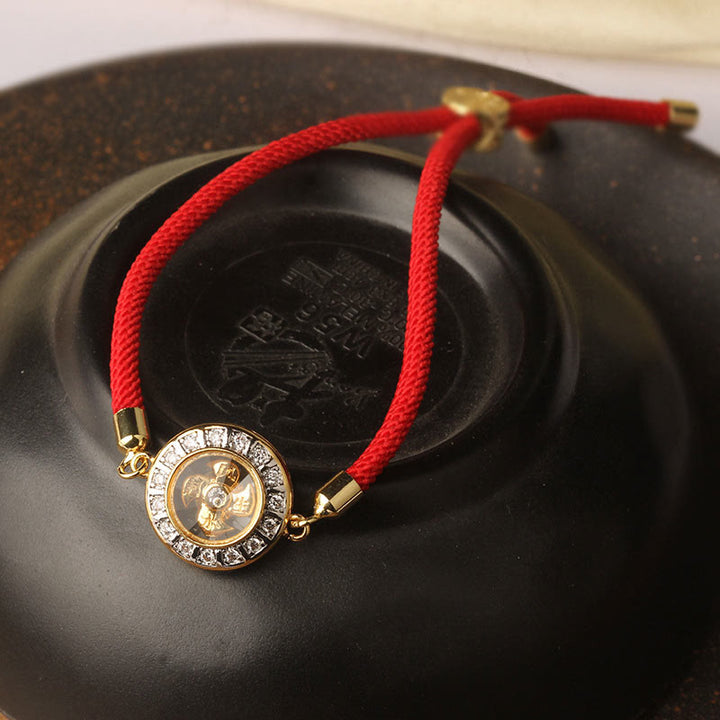 Bracelet tressé en fil rouge avec Buddha Stones, cuivre, laiton, Feng Sheng Shui Qi, moulin à vent rotatif