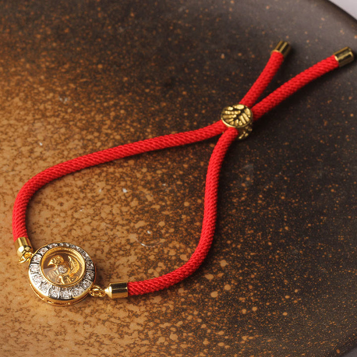 Bracelet tressé en fil rouge avec Buddha Stones, cuivre, laiton, Feng Sheng Shui Qi, moulin à vent rotatif