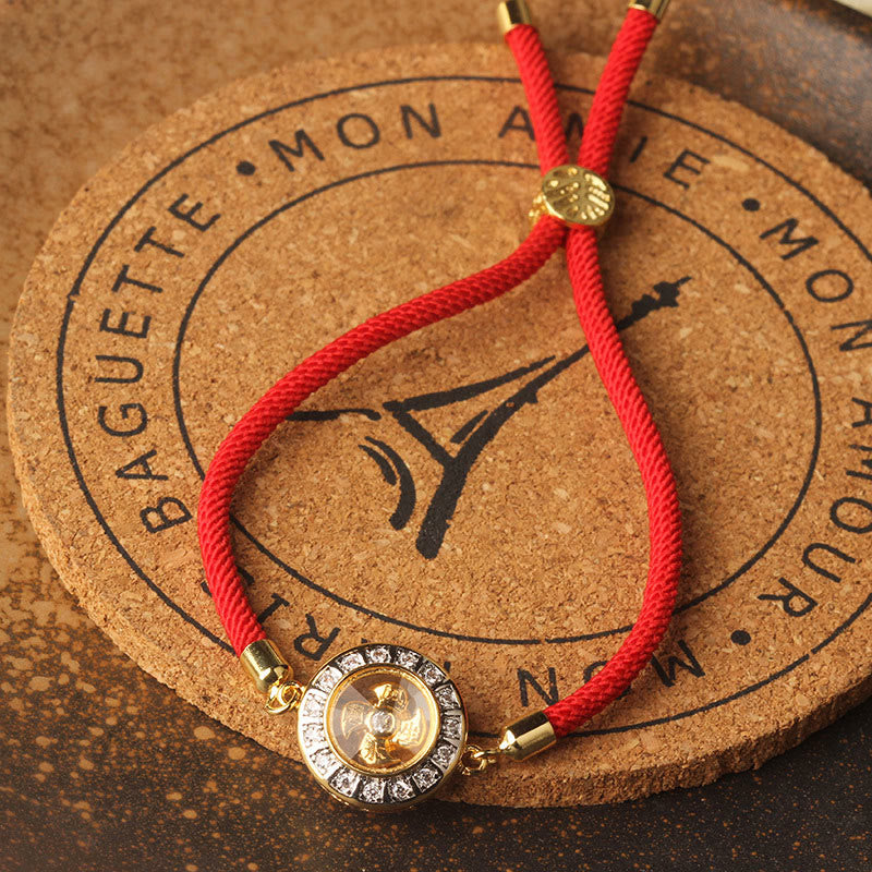 Bracelet tressé en fil rouge avec Buddha Stones, cuivre, laiton, Feng Sheng Shui Qi, moulin à vent rotatif