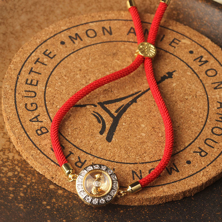 Bracelet tressé en fil rouge avec Buddha Stones, cuivre, laiton, Feng Sheng Shui Qi, moulin à vent rotatif