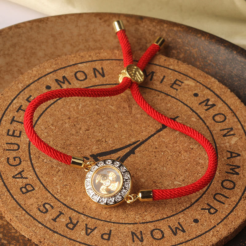 Bracelet tressé en fil rouge avec Buddha Stones, cuivre, laiton, Feng Sheng Shui Qi, moulin à vent rotatif