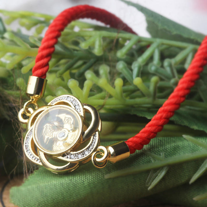 Bracelet tressé rotatif en cuivre et laiton Buddha Stones, cordon rouge prune, protection Feng Sheng Shui Qi