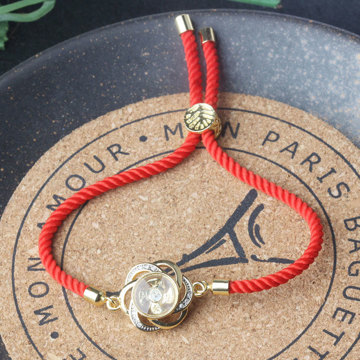 Bracelet tressé rotatif en cuivre et laiton Buddha Stones, cordon rouge prune, protection Feng Sheng Shui Qi