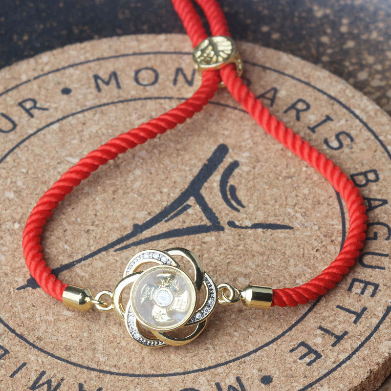 Bracelet tressé rotatif en cuivre et laiton Buddha Stones, cordon rouge prune, protection Feng Sheng Shui Qi