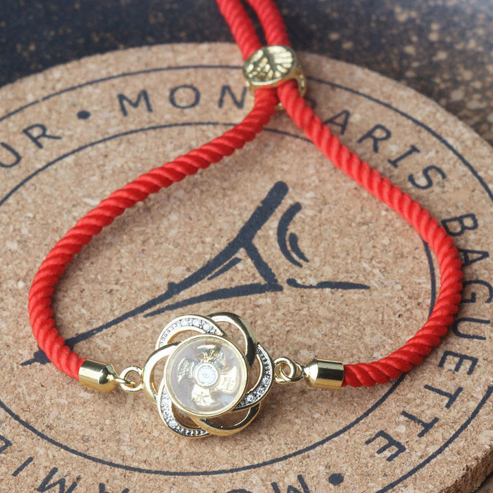 Bracelet tressé rotatif en cuivre et laiton Buddha Stones, cordon rouge prune, protection Feng Sheng Shui Qi