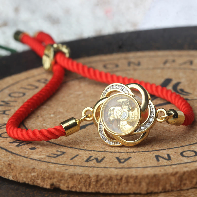 Bracelet tressé rotatif en cuivre et laiton Buddha Stones, cordon rouge prune, protection Feng Sheng Shui Qi