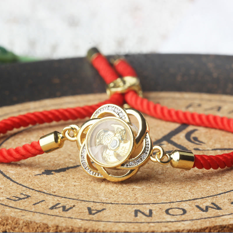 Bracelet tressé rotatif en cuivre et laiton Buddha Stones, cordon rouge prune, protection Feng Sheng Shui Qi