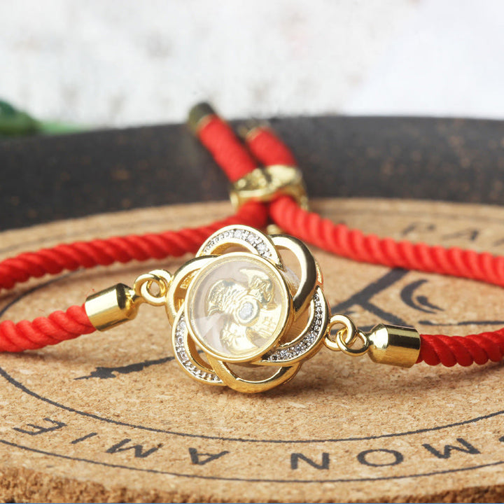Bracelet tressé rotatif en cuivre et laiton Buddha Stones, cordon rouge prune, protection Feng Sheng Shui Qi