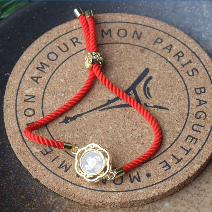 Bracelet tressé rotatif en cuivre et laiton Buddha Stones, cordon rouge prune, protection Feng Sheng Shui Qi