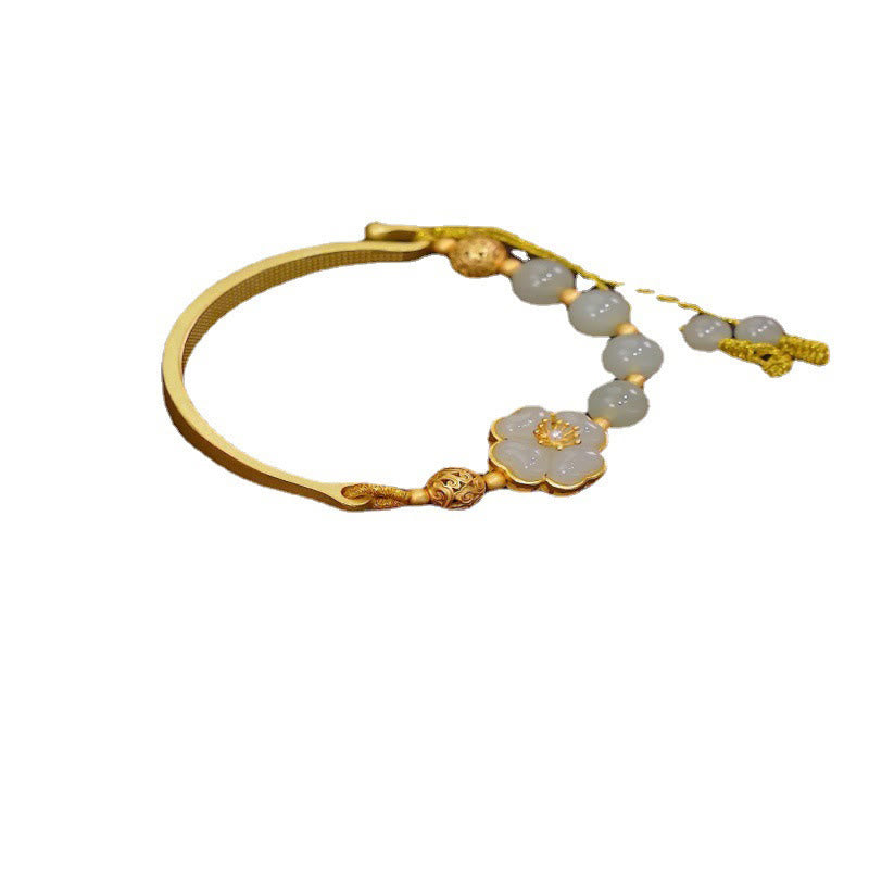 Bracelet manchette porte-bonheur en argent sterling 925 avec Buddha Stones et jade Hetian