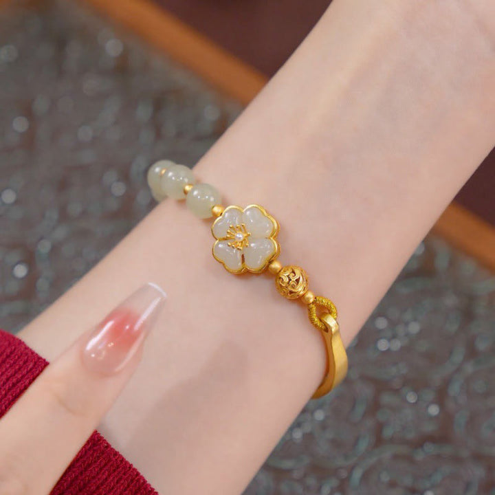 Bracelet manchette porte-bonheur en argent sterling 925 avec Buddha Stones et jade Hetian