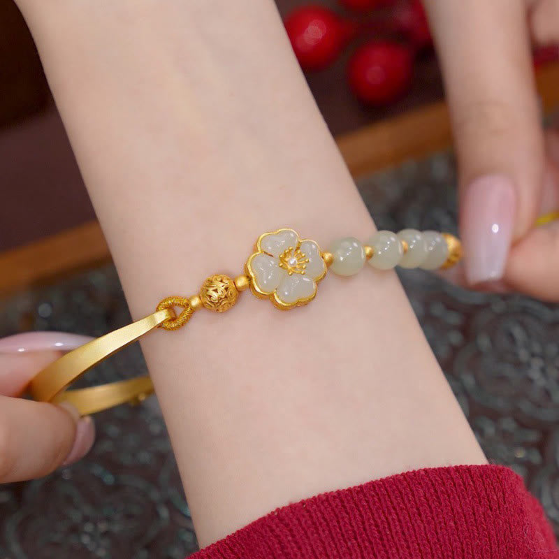 Bracelet manchette porte-bonheur en argent sterling 925 avec Buddha Stones et jade Hetian