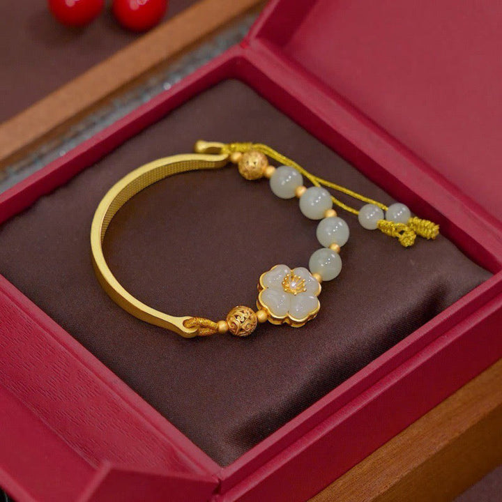 Bracelet manchette porte-bonheur en argent sterling 925 avec Buddha Stones et jade Hetian