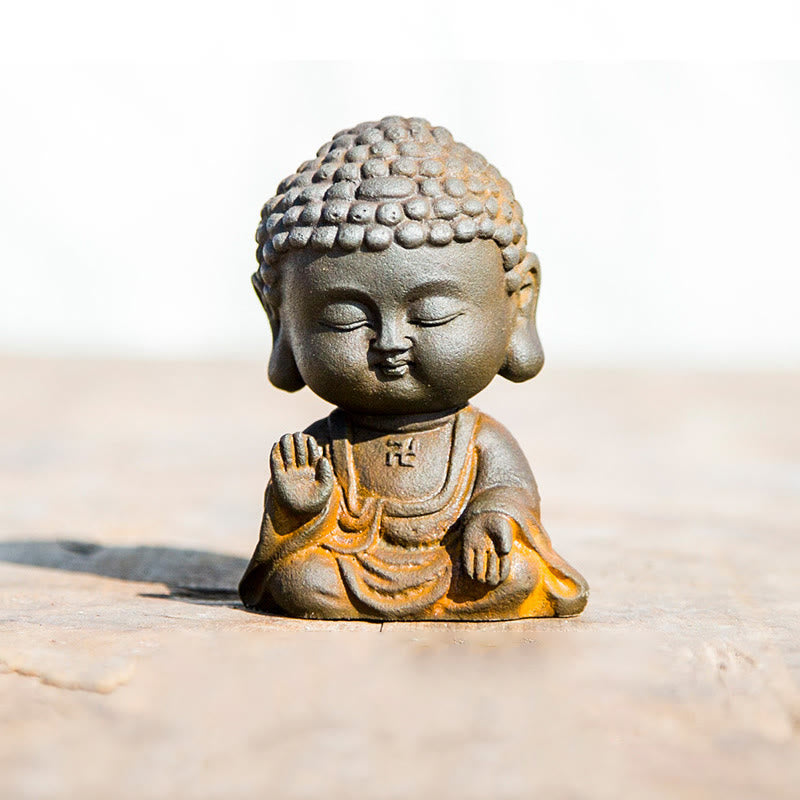 Buddha Stones Petit Bouddha Méditant Poudre de Fer Rouille Statue en Résine Moulée Décoration de la Maison - Bouddha sans peur 9*6,5*5,2 cm - image 11