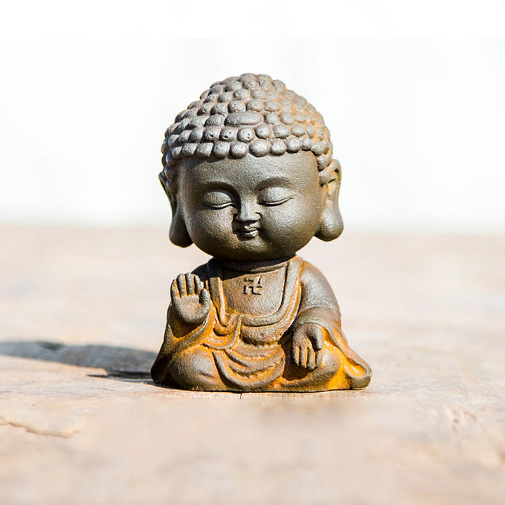 Buddha Stones Petit Bouddha Méditant Poudre de Fer Rouille Statue en Résine Moulée Décoration de la Maison - Bouddha sans peur 9*6,5*5,2 cm - image 11