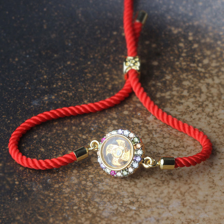 Bracelet tressé en fil rouge Buddha Stones, cuivre, laiton, moulin à vent rotatif, Feng Sheng Shui, Qi Fu