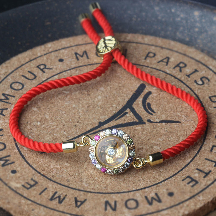 Bracelet tressé en fil rouge Buddha Stones, cuivre, laiton, moulin à vent rotatif, Feng Sheng Shui, Qi Fu