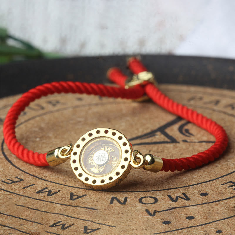 Bracelet tressé en fil rouge Buddha Stones, cuivre, laiton, moulin à vent rotatif, Feng Sheng Shui, Qi Fu